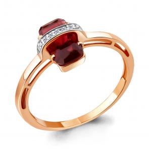 Кольцо из золочёного серебра AQUAMARINE с фианитом и гранатом А6915285А-пк фото
