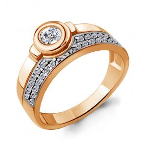 Кольцо из золочёного серебра AQUAMARINE с фианитом А69153А-п фото