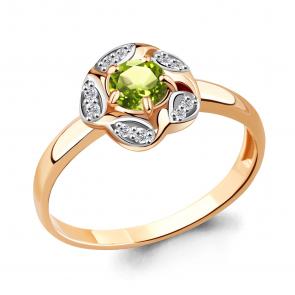 Кольцо из золочёного серебра AQUAMARINE с фианитом и хризолитом А6915907А-п фото