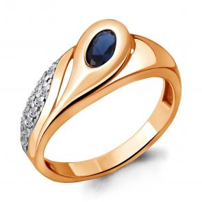 Кольцо из золочёного серебра AQUAMARINE с фианитом и гидротермальным сапфиром А69163АБ-п фото