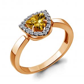 Кольцо из золочёного серебра AQUAMARINE с фианитом и цитрином А6916506А-п фото