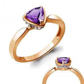 Кольцо из золочёного серебра AQUAMARINE с фианитом и аметистом А6916604А-п фото