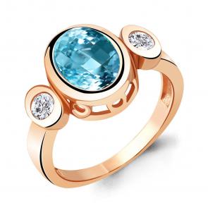 Кольцо из золочёного серебра AQUAMARINE с фианитом и турмалином А6917188А-п фото