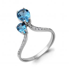 Серебряное кольцо AQUAMARINE с топазом и фианитом А6917505А фото
