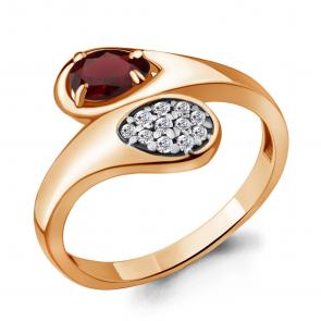 Кольцо из золочёного серебра AQUAMARINE с фианитом и гранатом А6918003А-п фото