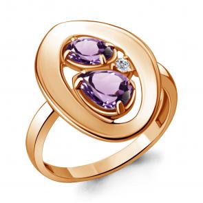Кольцо из золочёного серебра AQUAMARINE с фианитом и аметистом А6918304А-п фото