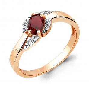 Кольцо из золочёного серебра AQUAMARINE с фианитом и гранатом А6920103А-п фото