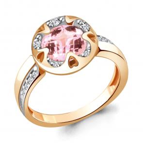 Кольцо из золочёного серебра AQUAMARINE с фианитом и морганитом А6920990А-пк фото