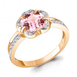 Кольцо из золочёного серебра AQUAMARINE с фианитом и морганитом А6921190А-пк фото