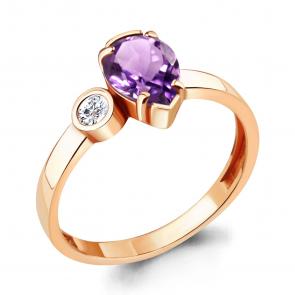 Кольцо из золочёного серебра AQUAMARINE с фианитом и аметистом А6922004А-п фото