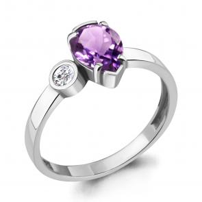 Серебряное кольцо AQUAMARINE с фианитом и аметистом А6922004А фото