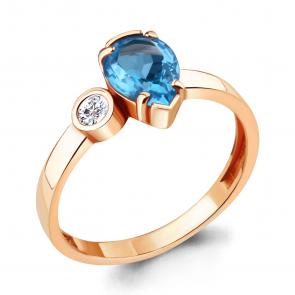 Кольцо из золочёного серебра AQUAMARINE с топазом и фианитом А6922005А-п фото