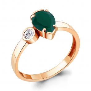 Кольцо из золочёного серебра AQUAMARINE с фианитом и агатом А6922009А-п фото