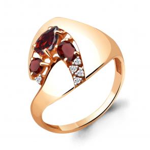 Кольцо из золочёного серебра AQUAMARINE с фианитом и гранатом А6925703А-п фото
