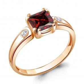 Кольцо из золочёного серебра AQUAMARINE с фианитом и гранатом А6927803А-п фото