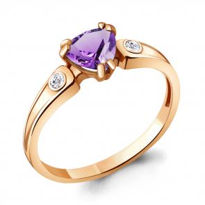 Кольцо из золочёного серебра AQUAMARINE с фианитом и аметистом А6927904А-п фото