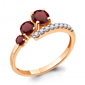 Кольцо из золочёного серебра AQUAMARINE с фианитом и гранатом А6928703А-п фото