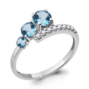 Серебряное кольцо AQUAMARINE с топазом и фианитом А6928705А фото