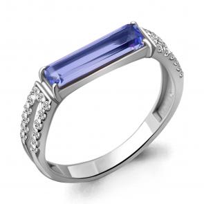 Серебряное кольцо AQUAMARINE с фианитом и танзанитом А69300603А фото