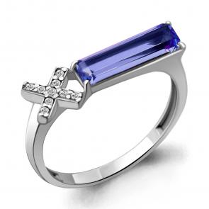 Серебряное кольцо AQUAMARINE с фианитом и танзанитом А69301603А фото
