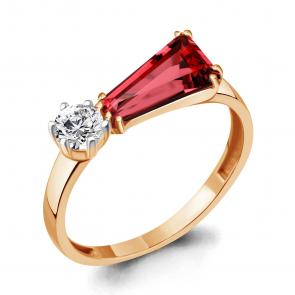 Кольцо из золочёного серебра AQUAMARINE с фианитом и гранатом А6930385А-п фото