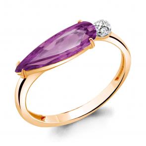 Кольцо из золочёного серебра AQUAMARINE с фианитом и аметистом А6930484А-п фото