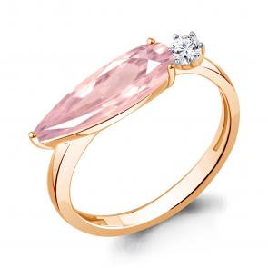 Кольцо из золочёного серебра AQUAMARINE с фианитом и морганитом А6930490А-п фото