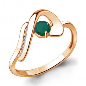 Кольцо из золочёного серебра AQUAMARINE с фианитом и агатом А6931309А-п фото