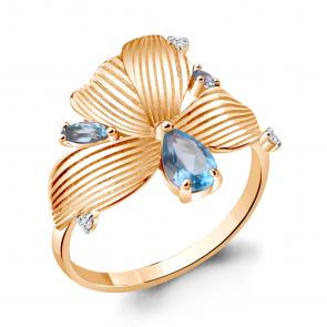 Кольцо из золочёного серебра AQUAMARINE с топазом и фианитом А6931505А-п фото
