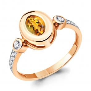 Кольцо из золочёного серебра AQUAMARINE с фианитом и цитрином А6931706А-п фото