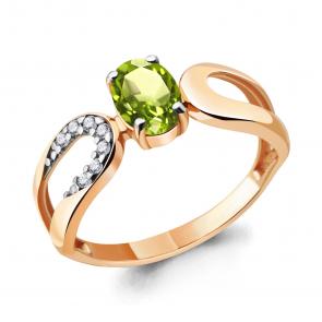 Кольцо из золочёного серебра AQUAMARINE с фианитом и хризолитом А6931807А-п фото