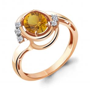 Кольцо из золочёного серебра AQUAMARINE с фианитом и цитрином А6931906А-п фото