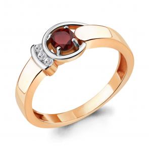 Кольцо из золочёного серебра AQUAMARINE с фианитом и гранатом А6932203А-пк фото
