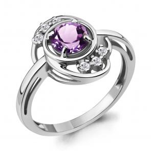 Серебряное кольцо AQUAMARINE с фианитом и аметистом А6932304А фото