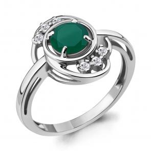 Серебряное кольцо AQUAMARINE с фианитом и агатом А6932309А фото