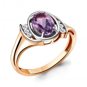 Кольцо из золочёного серебра AQUAMARINE с фианитом и аметистом А6932404А-пк фото