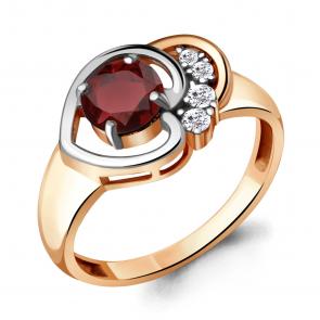 Кольцо из золочёного серебра AQUAMARINE с фианитом и гранатом А6932503А-пк фото