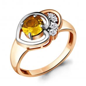 Кольцо из золочёного серебра AQUAMARINE с фианитом и цитрином А6932506А-п фото