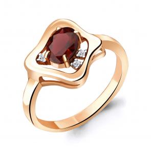 Кольцо из золочёного серебра AQUAMARINE с фианитом и гранатом А6932803А-п фото