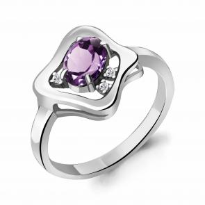 Серебряное кольцо AQUAMARINE с фианитом и аметистом А6932804А фото