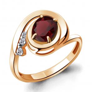 Кольцо из золочёного серебра AQUAMARINE с фианитом и гранатом А6932903А-п фото