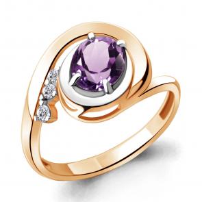 Кольцо из золочёного серебра AQUAMARINE с фианитом и аметистом А6932904А-пк фото