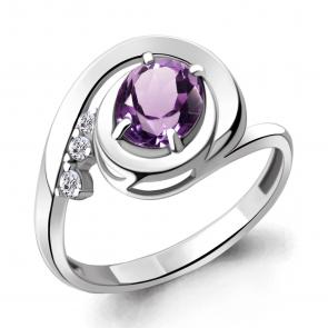 Серебряное кольцо AQUAMARINE с фианитом и аметистом А6932904А фото