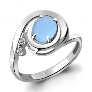 Серебряное кольцо AQUAMARINE с фианитом и халцедоном А69329605А фото