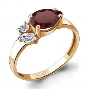 Кольцо из золочёного серебра AQUAMARINE с фианитом и гранатом А6934203А-п фото