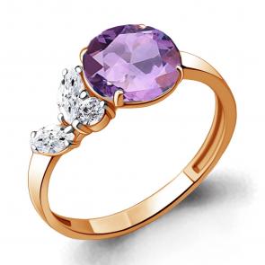 Кольцо из золочёного серебра AQUAMARINE с фианитом и алекситом А6934325А-п фото