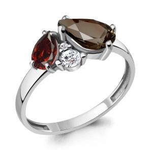 Серебряное кольцо AQUAMARINE с фианитом, гранатом и кварцем А6934636А фото