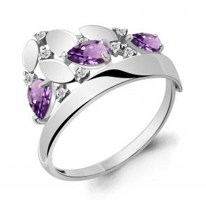Серебряное кольцо AQUAMARINE с фианитом и аметистом А6934804А фото