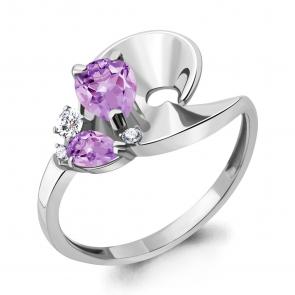 Серебряное кольцо AQUAMARINE с фианитом и аметистом А6936904А фото