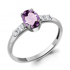Серебряное кольцо AQUAMARINE с фианитом и аметистом А6938604 фото